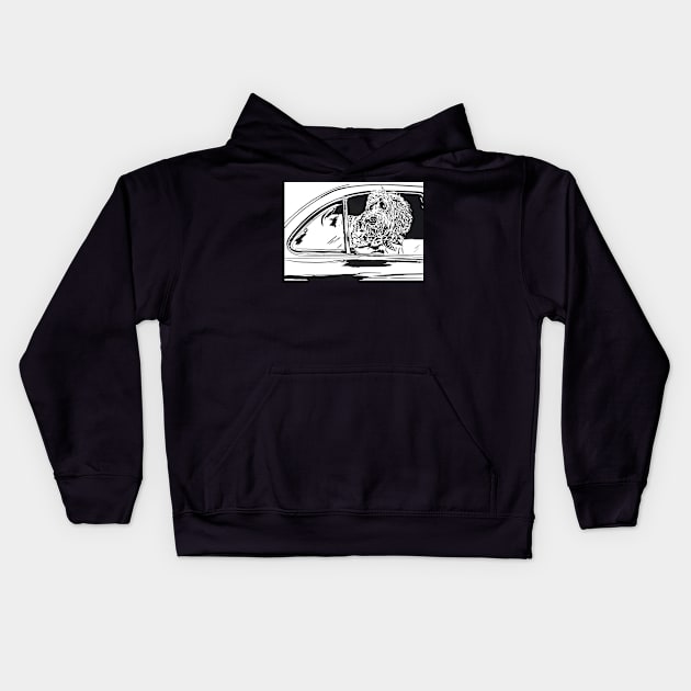 Labradoodle in a Car Linoprint Kids Hoodie by NattyDesigns